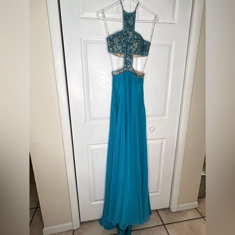 Angela & Alison teal blue‎ beaded prom wedding ball evening gown size 0 Pageant - Picture 3 of 8